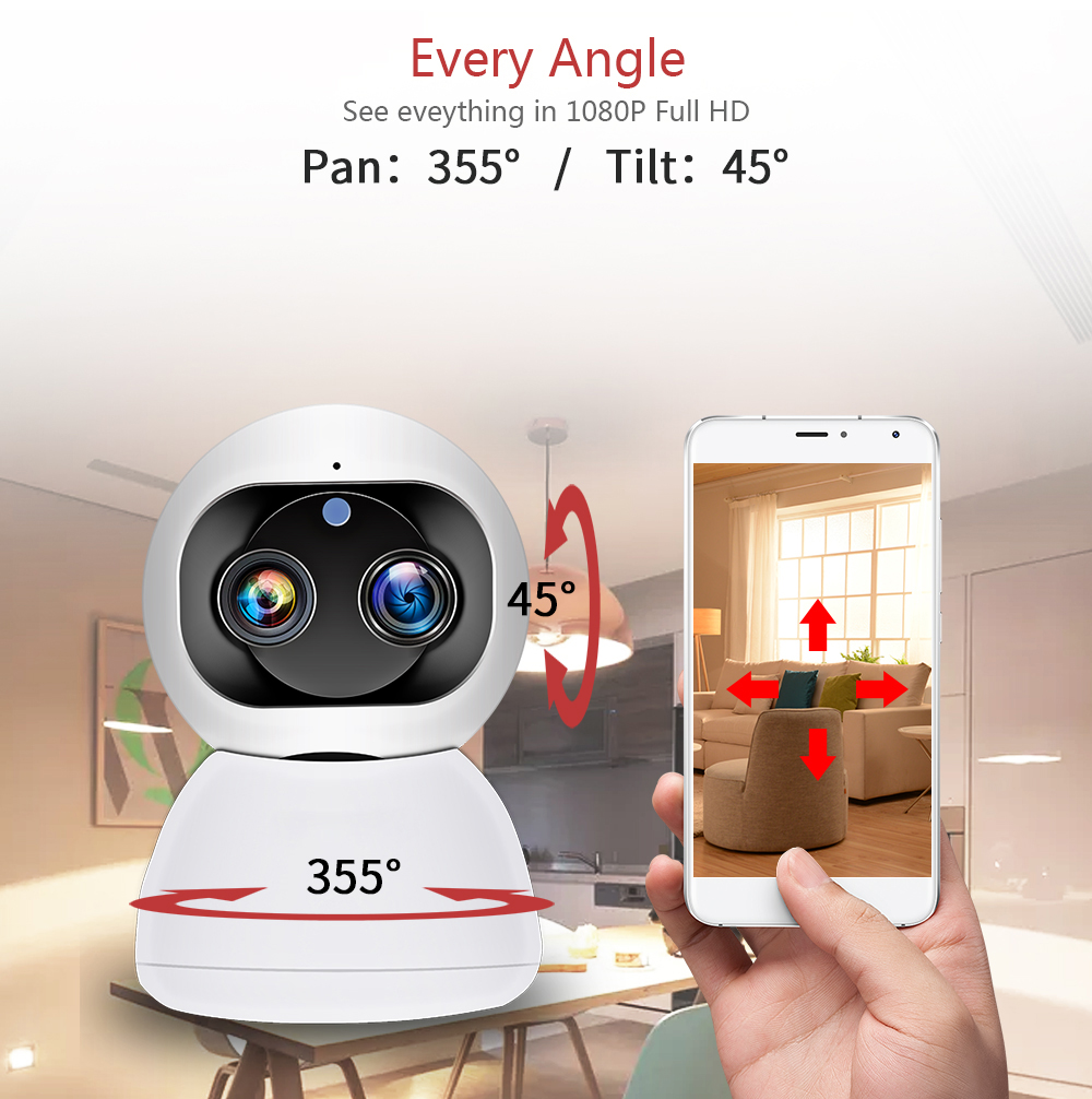 1080P dual lens Wifi automatic tracking Cloud home indoor camera